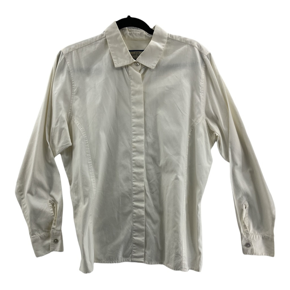 Ruff Hewn Womens Button Front Shirt White Long Sleeve Collared 100% Cotton L